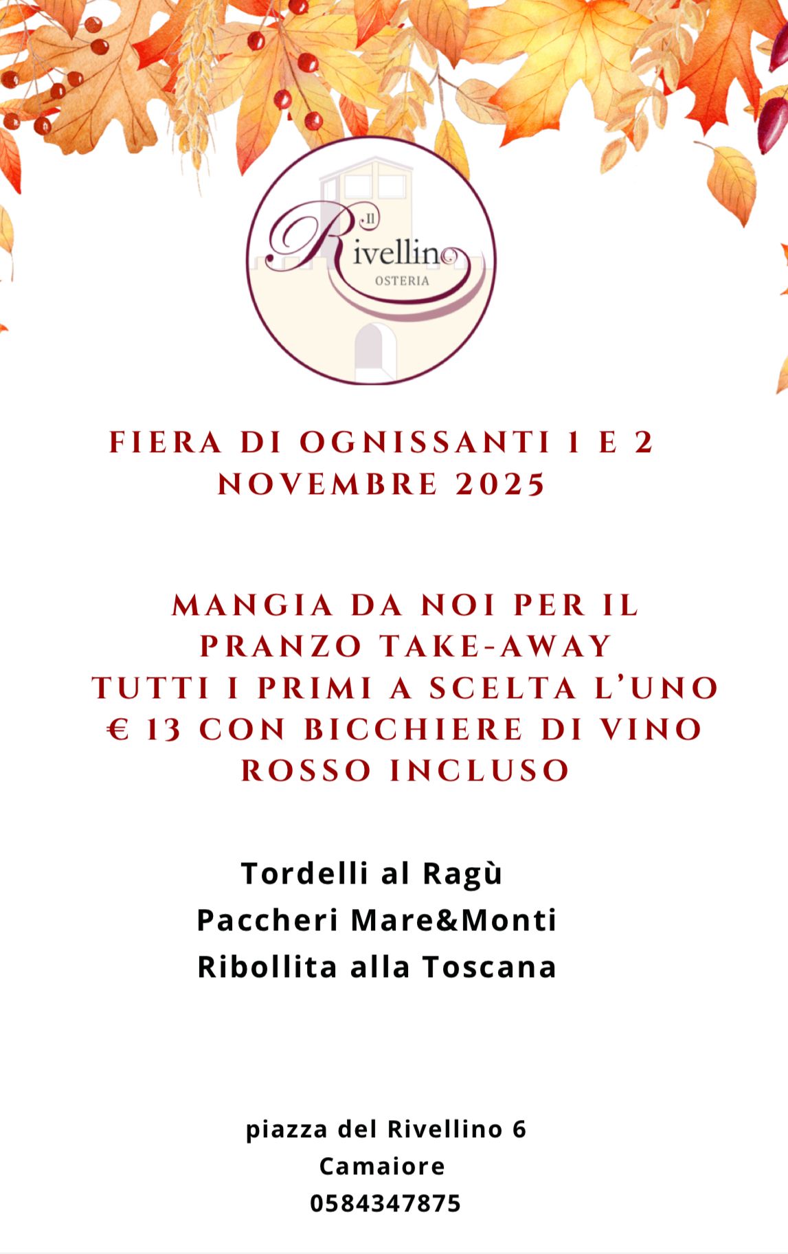 🍁 È Tempo di Fiera di Ognissanti all’Osteria Il Rivellino! 🍂